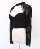 Women Summer elegant black lace crochet crop top hollow out shirt tops