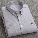 Summer Short Sleeve Turndown Collar Regular Fit Oxford Fabric Shirts