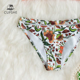 CUPSHE Orange Ruffle Bikini Sets Floral Sexy Swimsuit Two Pieces