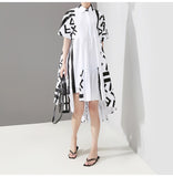 Women Stylish White Midi Shirt Dress Geometric Printed Plus Size