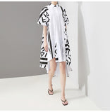 Women Stylish White Midi Shirt Dress Geometric Printed Plus Size