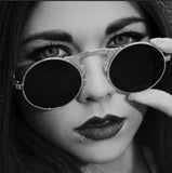Steampunk Sunglasses Round Metal Women Retro Flip Double Metal Sun Glasses