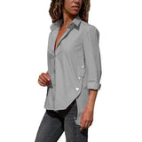 Women's Office Chiffon Irregular Shirt Top Long Sleeve Female
