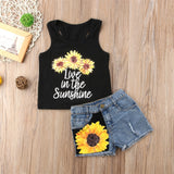 Sunflower Toddler Baby Girl set Clothes sleeveless letter Vest Tank