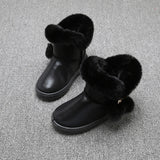 Girl Snow Boots Waterproof Kids Cotton Thicken Rubber Anti-Slip Sole Solid Color Cute Fur Ball