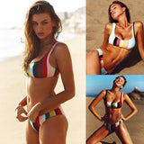 Women's Two Piece Colorful Striped Bikini Set Bandage Push Up Swimsuits