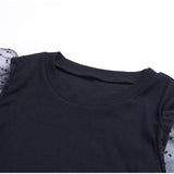 Mesh Patchwork Sexy Transparent Puff Sleeve Women's Polka Dot Bodysuit