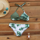 Riseado Sexy Push Up Bikinis Set Swimwear Swimsuits Halter Leaf Print