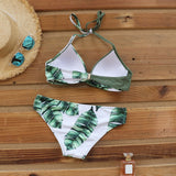 Riseado Sexy Push Up Bikinis Set Swimwear Swimsuits Halter Leaf Print