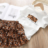 Summer White Shirt + Leopard Cake Skirt 2 Pieces Necklace Sets