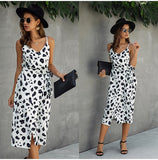 Women Summer Print Backless Sexy V Neck Sleeveless Cotton Dress