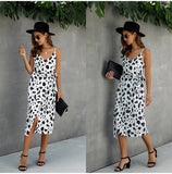 Women Summer Print Backless Sexy V Neck Sleeveless Cotton Dress
