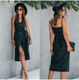 Women Summer Print Backless Sexy V Neck Sleeveless Cotton Dress