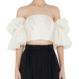 Women Off Shoulder Embroidery Ruffles Flare Sleeve Sexy Short Tops