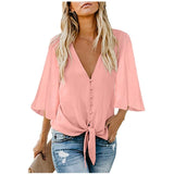 Women Chiffon Button Blouse Shirt Fashion Sexy BatwingSleeve Tops