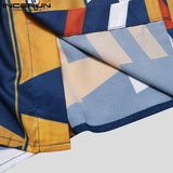 INCERUN Men Beach Shirt Geometric Print Short Sleeve Lapel Neck Button Leisure Hawaiian Shirts