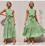 Summer Long Dress Polka Dot Casual Midi Dresses Black Halter Strapless