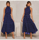 Summer Long Dress Polka Dot Casual Midi Dresses Black Halter Strapless