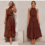 Summer Long Dress Polka Dot Casual Midi Dresses Black Halter Strapless