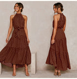 Summer Long Dress Polka Dot Casual Midi Dresses Black Halter Strapless
