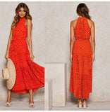 Summer Long Dress Polka Dot Casual Midi Dresses Black Halter Strapless