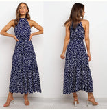 Summer Long Dress Polka Dot Casual Midi Dresses Black Halter Strapless