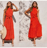 Summer Long Dress Polka Dot Casual Midi Dresses Black Halter Strapless