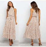 Summer Long Dress Polka Dot Casual Midi Dresses Black Halter Strapless
