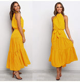 Summer Long Dress Polka Dot Casual Midi Dresses Black Halter Strapless
