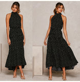Summer Long Dress Polka Dot Casual Midi Dresses Black Halter Strapless