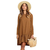 Lossky Polka Dot Print Casual Long Sleeve Mini Dress
