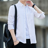 Zongke Men's Solid Slim Fit Oxford Cotton Long Sleeve Casual Shirt