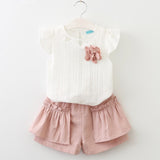 Summer Clothing Fashion girl Flowers T-shirt Tops And Shorts Pants