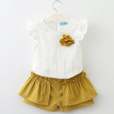 Summer Clothing Fashion girl Flowers T-shirt Tops And Shorts Pants