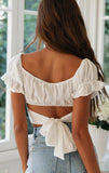 Women Summer Jessie Vinson Short Sleeve Off Shoulder Crop Top Blouse