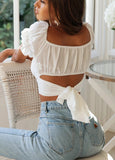 Women Summer Jessie Vinson Short Sleeve Off Shoulder Crop Top Blouse