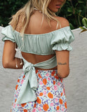 Women Summer Jessie Vinson Short Sleeve Off Shoulder Crop Top Blouse