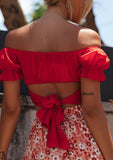 Women Summer Jessie Vinson Short Sleeve Off Shoulder Crop Top Blouse