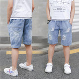 Summer Ripped jean Short Casual Light Blue Solid Kids Denim Pant 110-160cm