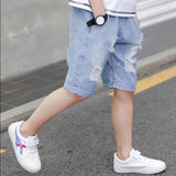 Summer Ripped jean Short Casual Light Blue Solid Kids Denim Pant 110-160cm
