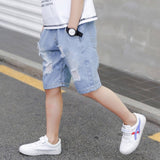 Summer Ripped jean Short Casual Light Blue Solid Kids Denim Pant 110-160cm
