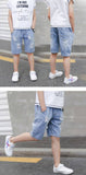 Summer Ripped jean Short Casual Light Blue Solid Kids Denim Pant 110-160cm