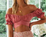 Women Summer Jessie Vinson Short Sleeve Off Shoulder Crop Top Blouse