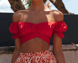 Women Summer Jessie Vinson Short Sleeve Off Shoulder Crop Top Blouse
