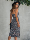 Women Summer Print Backless Sexy V Neck Sleeveless Cotton Dress