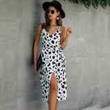 Women Summer Print Backless Sexy V Neck Sleeveless Cotton Dress