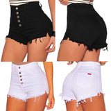 Summer Solid Color Skinny Elastic Waist Beach Buttons Shorts
