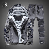 Winter Tracksuits Men Set Thick Fleece Hoodies & Pants Suit