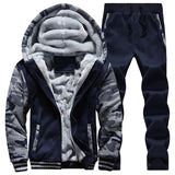 Winter Tracksuits Men Set Thick Fleece Hoodies & Pants Suit
