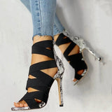 Woman Pumps High Thin Heels Pointed Toe Rhinestone Gladiator Party Sexy Prom Shoes